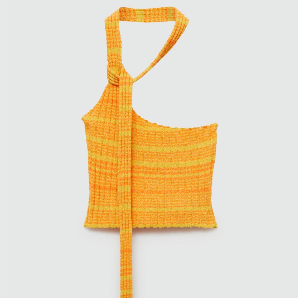 Mango Orange Knit Asymmetric Top